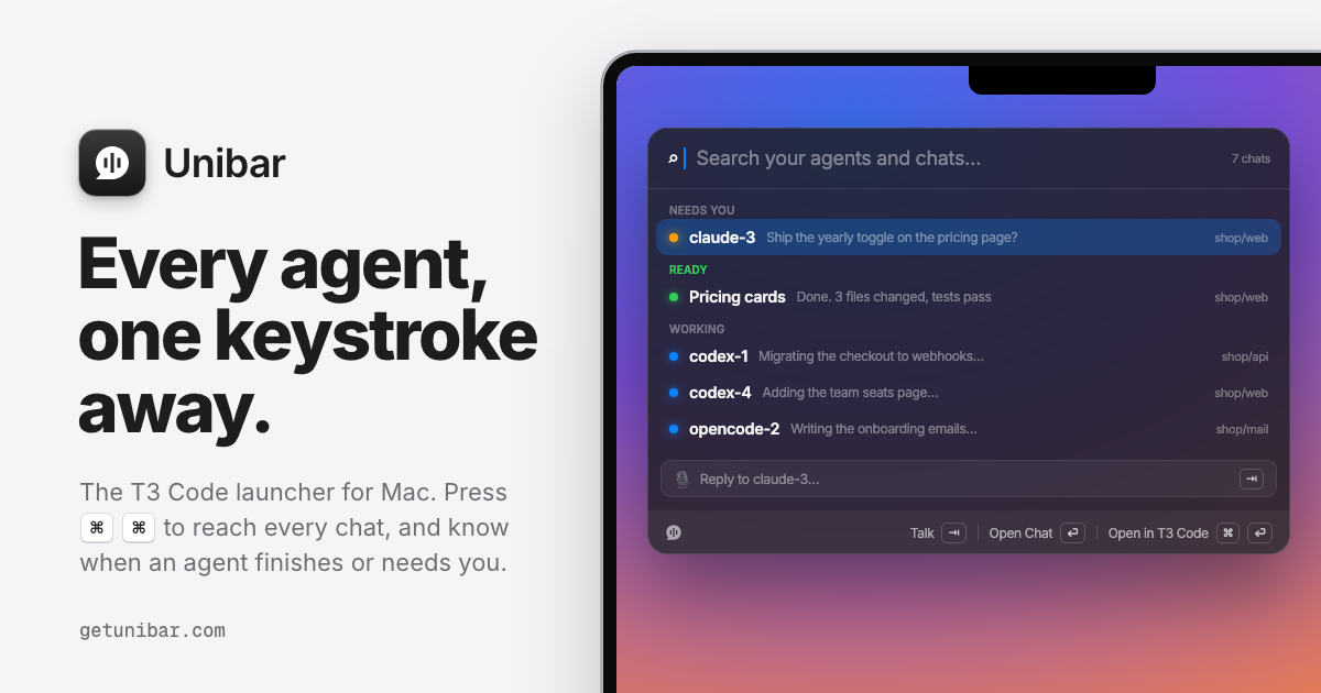 Unibar — I built Raycast but for your agent runs.